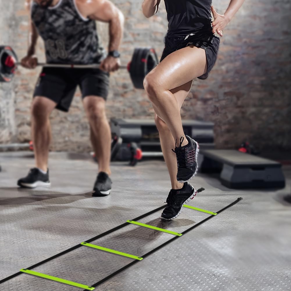 GHB Pro Agility Ladder 2 Pack Agility Training Ladder Speed 12 Rung 20ft with Carrying Bag (Green)