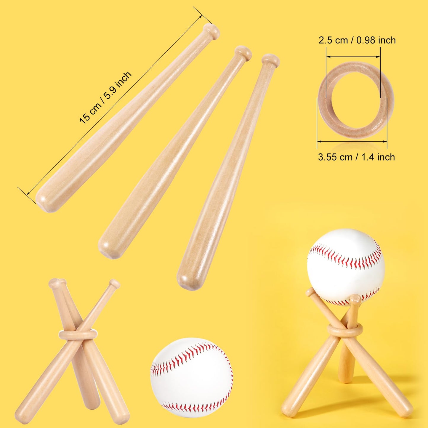 Honoson Baseball Stand Holders Balls Display Bat Wooden Stand Holder Display Centerpieces Tables for Baseball Sports Lover(1 Pack)