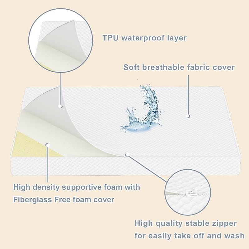 3 Inch Toddler Mini Mattress 38x26 Waterproof Foam Mattress Pad - White
