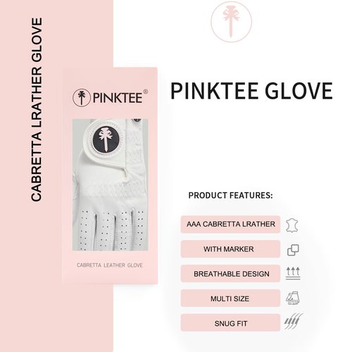 CROWNBLANKS PINKTEE Golf Glove Women Left Hand Premium Cabretta Leather with Pink Marker All Weather Golf Gloves for Ladies Size Small Medium Large (Medium)