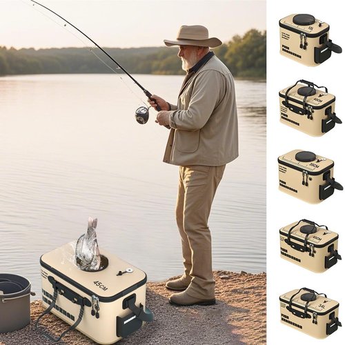 Foldable Fishing Bucket with Aeration Holes, Live Fish Container for Minnows, Bait Bucket Small Catch Fish Buckets, Multifunctional Water Buckets for Boat Travel Hiking Camping (Khaki, S-11.8inch)