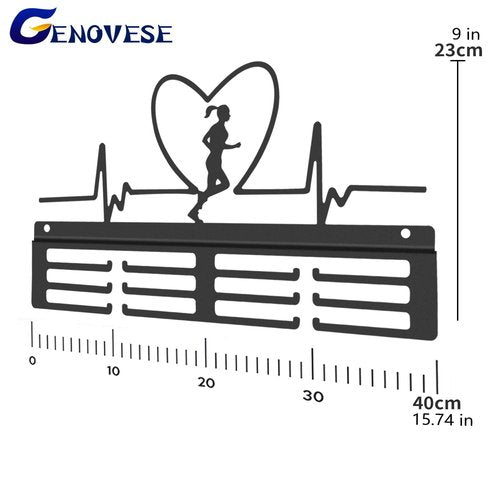 GENOVESE Medal Hanger for Women's Running,Marathon Medals Display Rack,Black Sturdy Steel Metal Holder,Wall Mount Over 50 Medals