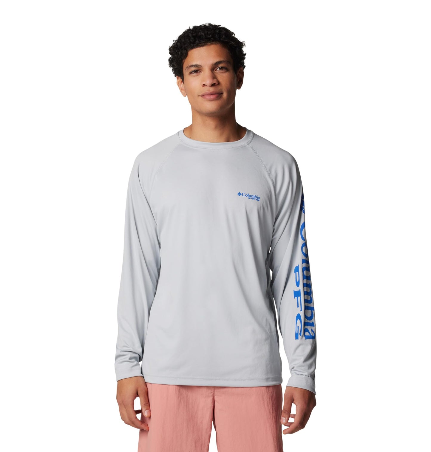 Columbia Men's PFG Terminal Tackle Long Sleeve Fishing Shirt, Cool Grey/Vivid Blue Logo, Large Tall