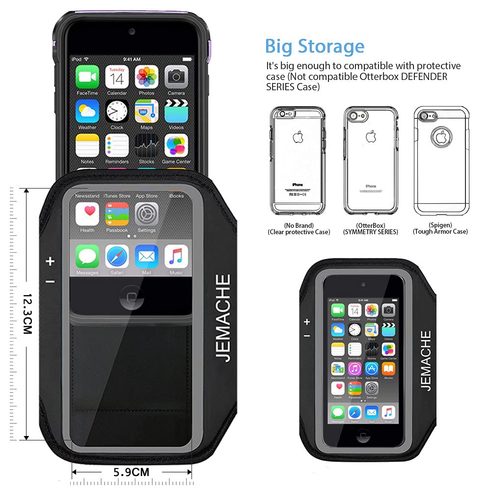 iPod Touch 7th 6th 5th Generation Armband. JEMACHE Gym Running Exercises Workouts Sport Arm Band Case for iPod Touch 7/6/5/4 Generation with Key Holder (Black)