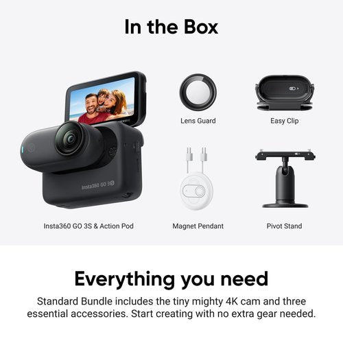 Insta360 GO 3S - 64 GB Black 4K Tiny Portable Vlogging Camera, Hands-Free POVs, Mount Anywhere, 140 Min Battery Life, 10m Waterproof, Pet POV