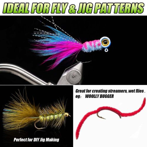 LURELINK Chenille Fly Tying Materials 16-Color Kit Fly Tying Supplies for Crappie Jigs, Wooly Buggers, Streamers (Standard Chenille -16 Color Set)