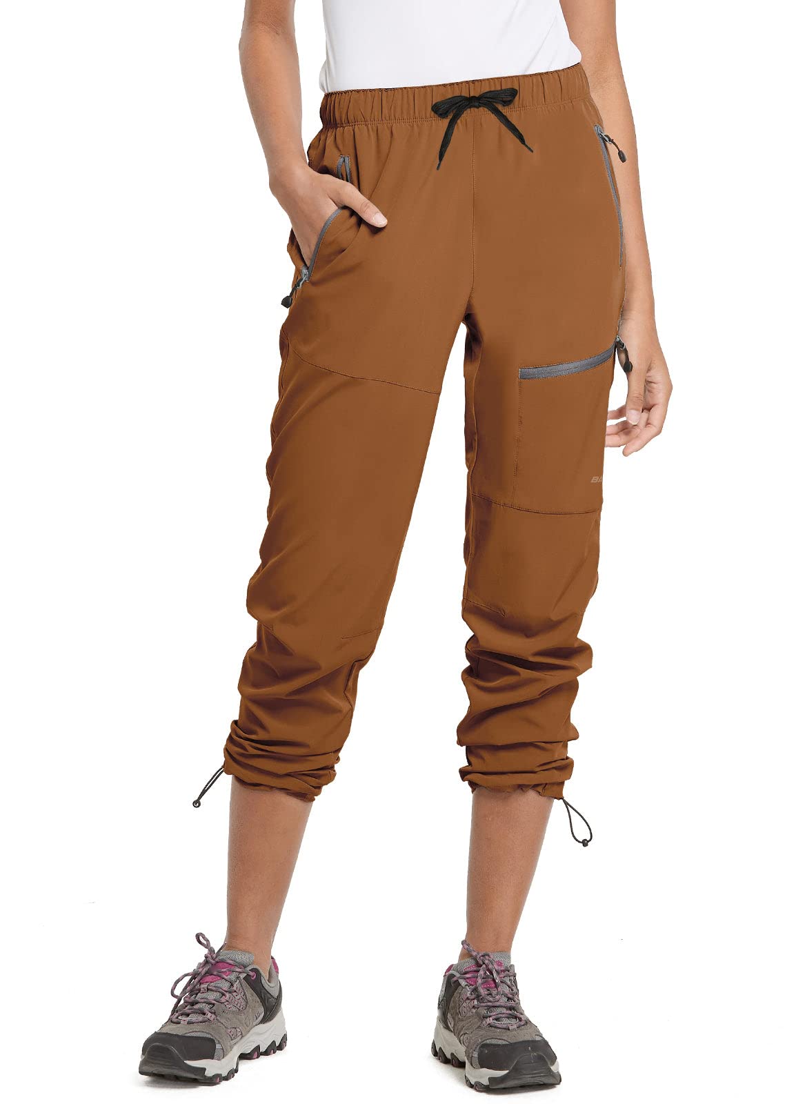 baleaf Women's Hiking Pants Quick Dry Water Resistant Lightweight Joggers Pant for All Seasons Elastic Waist Caramel Size S