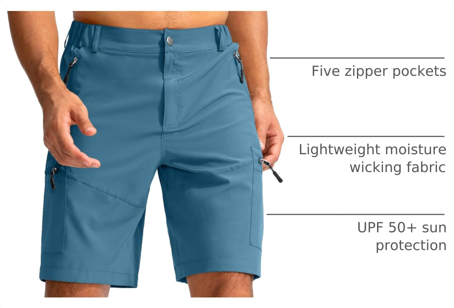 Pudolla Men's Hiking Cargo Shorts 9" Lightweight Outdoor Work Shorts for Men Travel Golf Camping Casual with 5 Zipper Pockets(Sea Blue Large)