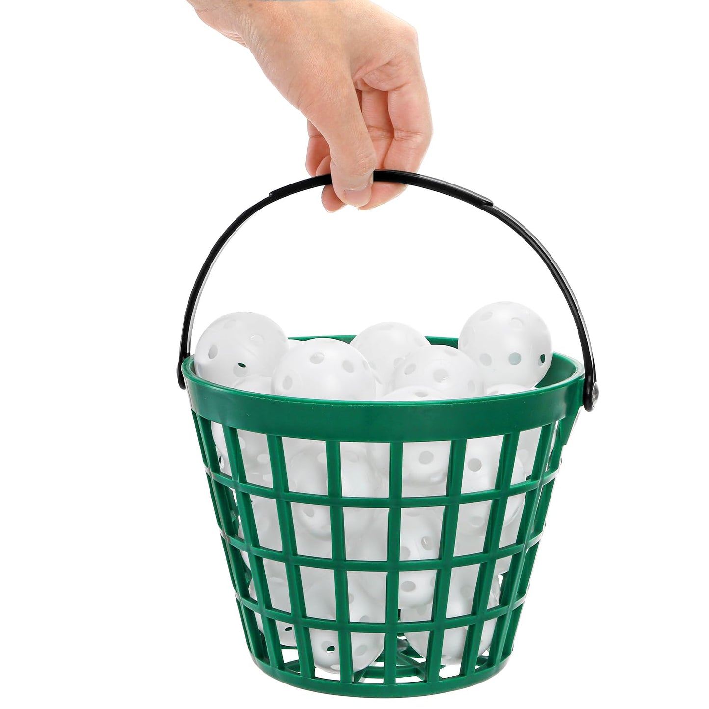 Bekith 3 Pack Small Plastic Golf Ball Basket, Golf Ball Container Golf Bucket with Handle, Holds 25 Balls, Green