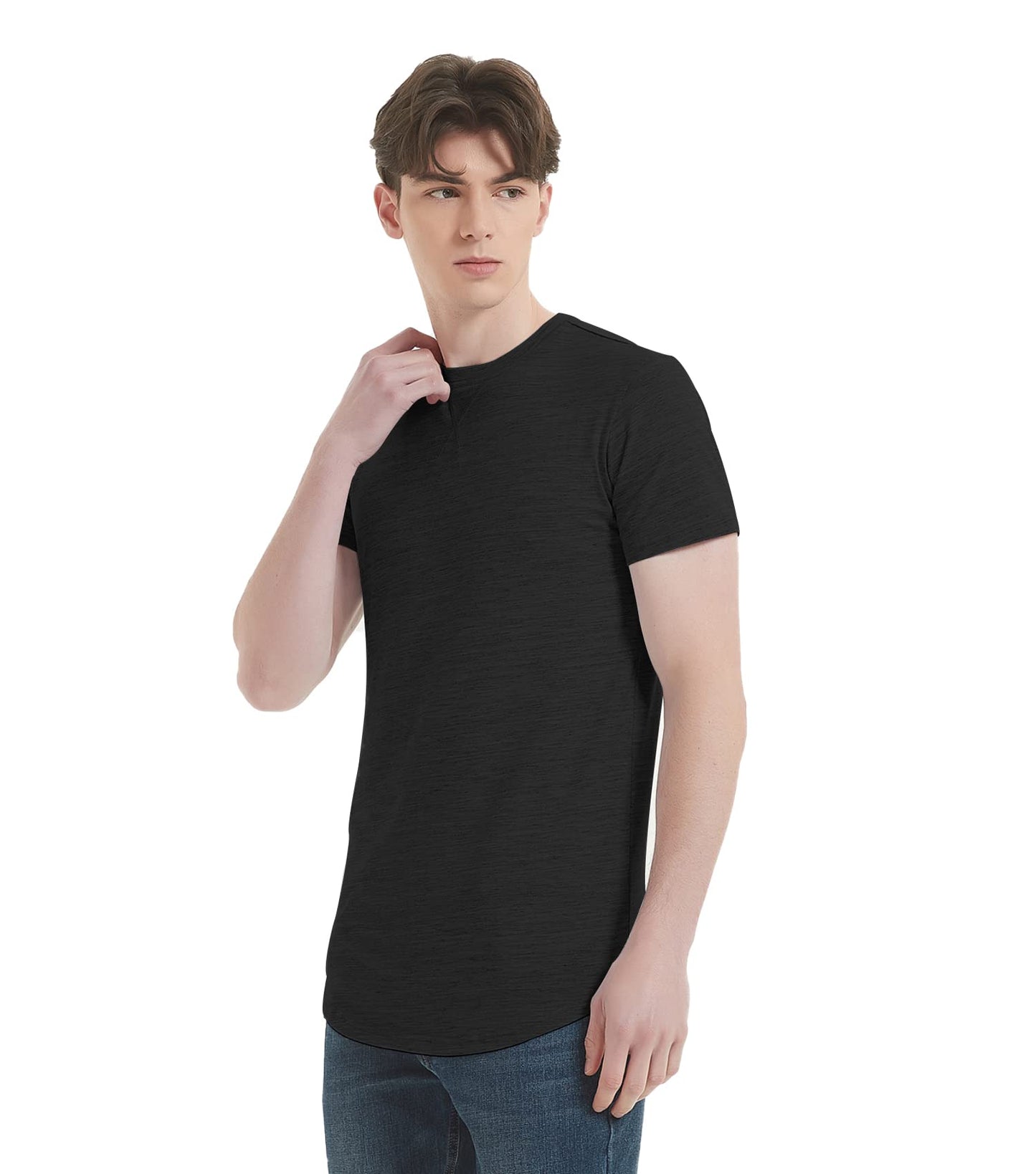 Mens Longline Gym Muscle Bodybuilding Tshirts Hipster Reflective Line Scallop Crewneck Tees Shirts Tops