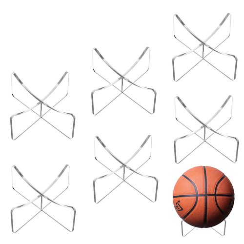 Larrel 6 Set Basketball Holder, Clear Acrylic Basketball Football Stands for Display Lightweight Yet Sturdy Ball Stand for Football Basketballs Soccer Volleyball Rugbys