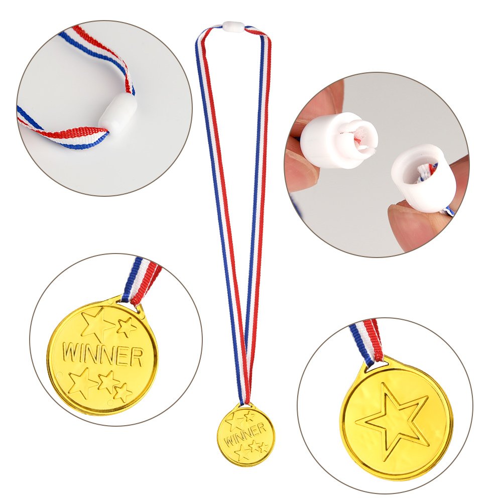 FEPITO 30 Pcs Trophies Medals Set 10Pcs Gold Plastic Trophy Cup and 20Pcs Winner Medals for Kid Party Sports Awards
