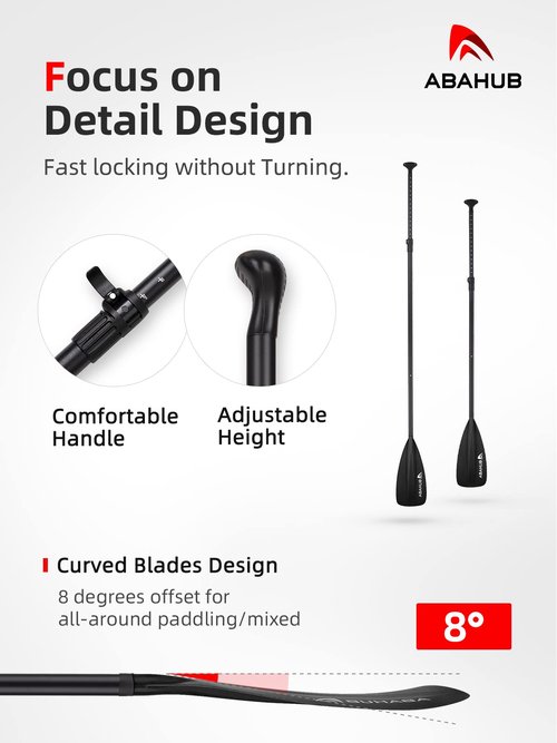 Abahub SUP Paddles - 3 Piece Adjustable Stand up Paddle - Lightweight Oar for Paddleboard, Aluminum Alloy PU Coated Shaft 68" - 84", Black Plastic Nylon Blade