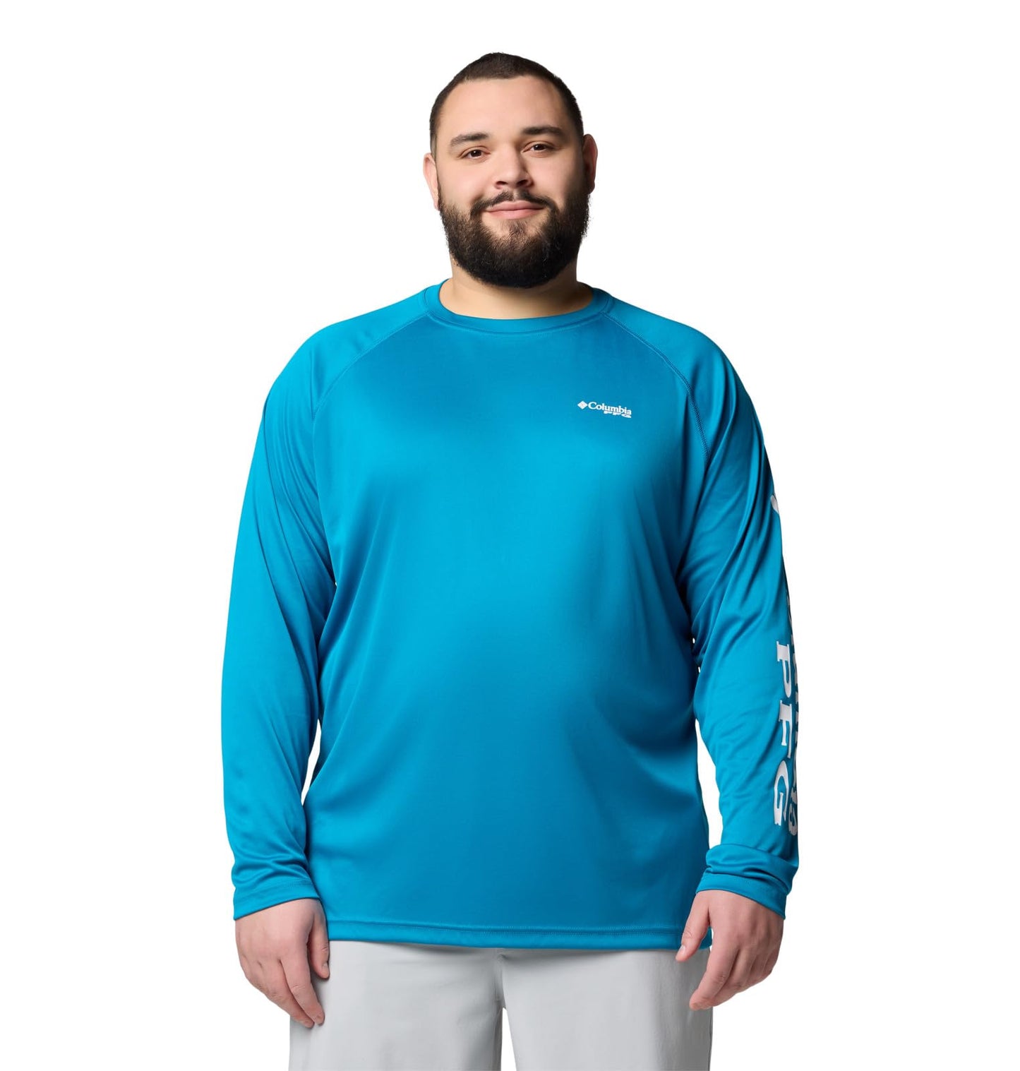 Columbia Men's PFG Terminal Tackle Long Sleeve Fishing Shirt, Blue Echo/White Logo, 2X Tall