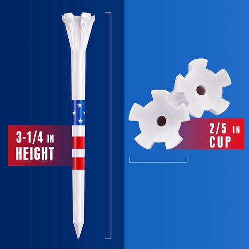 CHAMPKEY 5 Prongs Plastic Golf Tees 100 Pack - Star and Stripe Marking System Golf Plastic Tees - Lower Friction and Longer Distance Golf Tees (3-1/4")
