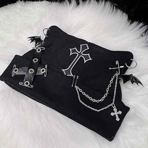 Y2k Goth Beanie Hats for Women Winter Punk Emo Grunge Cat Ear Knitted Cap Gothic Streetwear Halloween Accessories