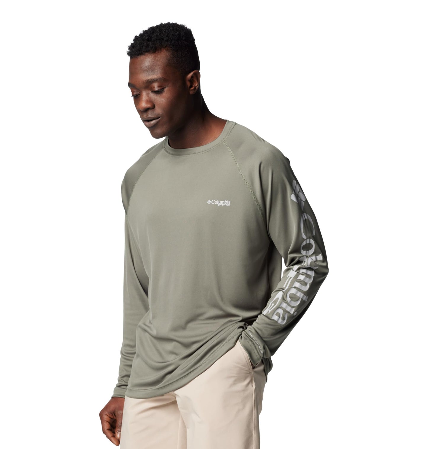 Columbia Men's PFG Terminal Tackle Long Sleeve Fishing Shirt, Cypress/Cool Grey Logo, Large Tall