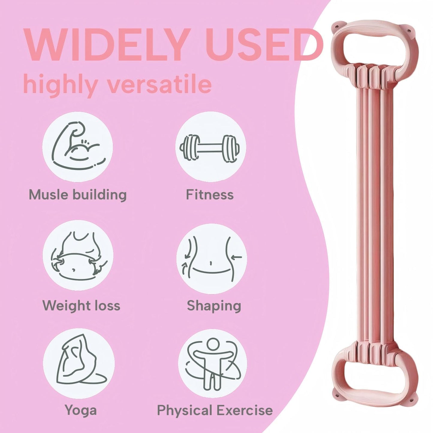 Stretch Bands for Exercise, 6 Speed Adjustable Elastic Resistance Bands with Handles, Multifunction Fitness Bands for Abdomen, Waist, Arm, Leg Stretching Training (Pink)