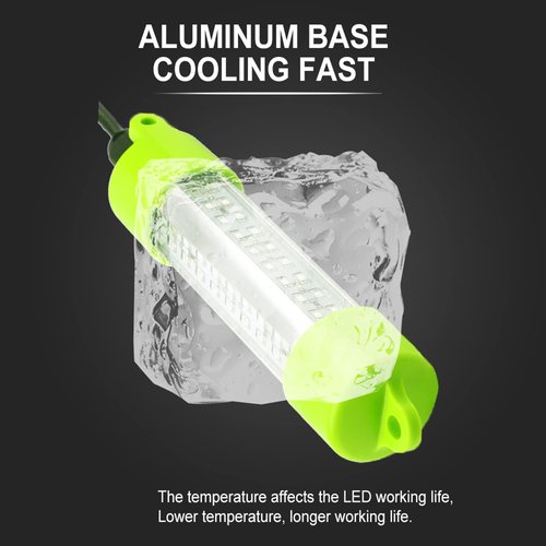 LOSTCAT 18W DC 12V Green IP68 Waterproof Aluminum Super Bright LED Fish Bait Submersible Dock Underwater Fishing Light Attractants for at Night Snook Crappie with Battery Clamps