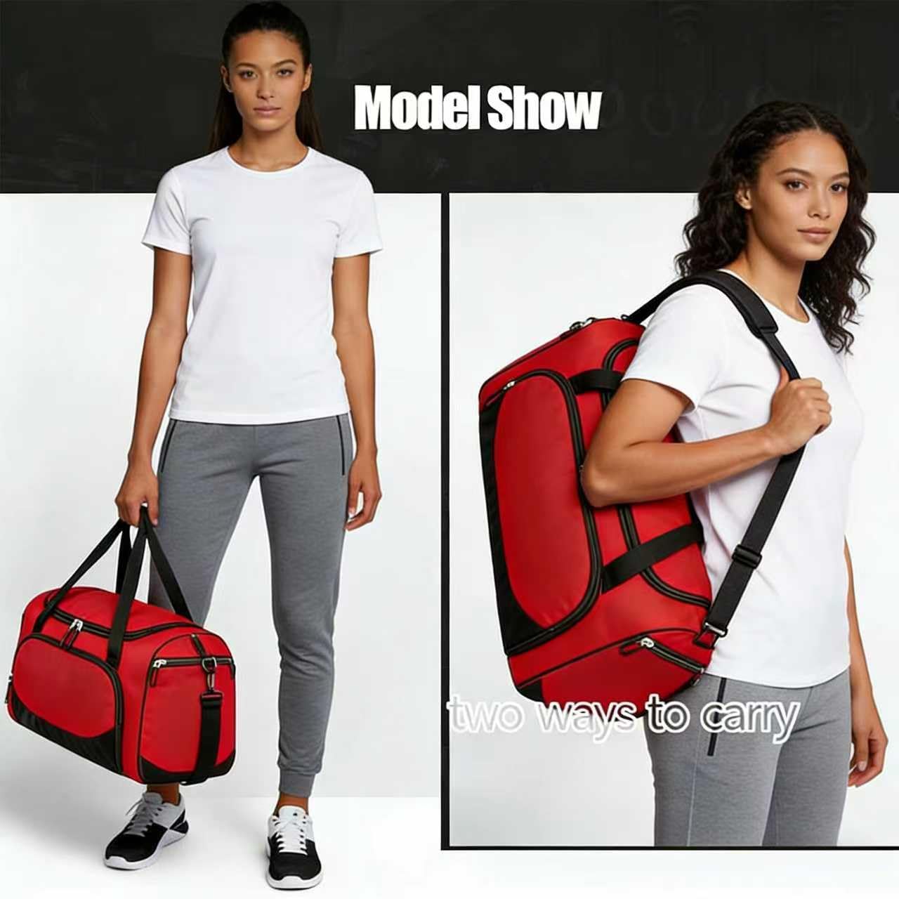 Uarition Gym Duffle Bag for Women - 50L Red Large Duffel Bags for Sports, Workout, Traveling, Durable Heavy Duty Duffel Gear Bag