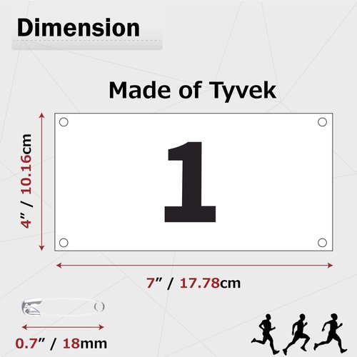 Azarxis Running Bib Competitor Numbers with Safety Pins, Tyvek Tearproof Waterproof 4" x 7" for Marathon Races Events (1-50)