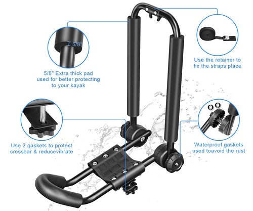 DRSPORTS Two Pairs Universal Foldable J-Bar Kayak Rack Folding Car Roof Top Carrier for Canoe, SUP, Kayaks, Surfboard and Ski Board Rooftop Mount on SUV, Car and Truck