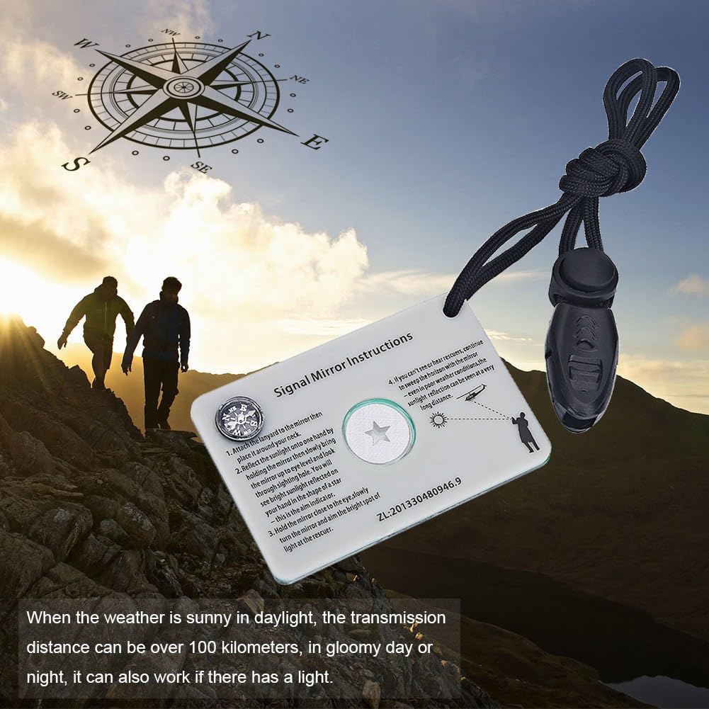 2.3 Inch Signal Mirror Survival Reflective Mirror with Aim Indicator & Whistle, Outdoor Survival Military Grade SOS Rescue Emergency Mirror for Hiking, Camping, Backpacking (B)
