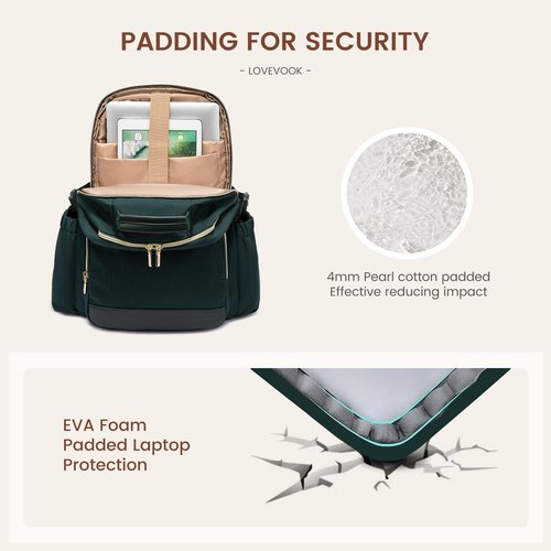 LOVEVOOK Laptop Backpack for Women with Pouch Pocket for Large Capacity Cup,17 Inch Laptop Computer Bag Travel Backpack Purse,Waterproof Work Business Backpack College Teacher Bags,Dark Green