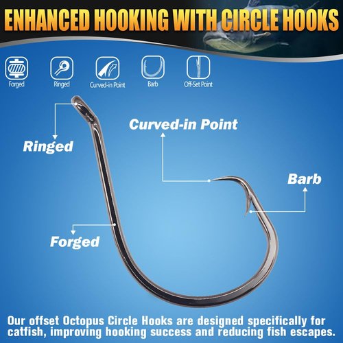 Catfish Hook Set Offset Octopus Circle & Baitholder Hooks 100-Pack Assorted Sizes 8/0 to 2/0 –Fishing Accessories (Catfish Hook Set -100 Pack Assorted)