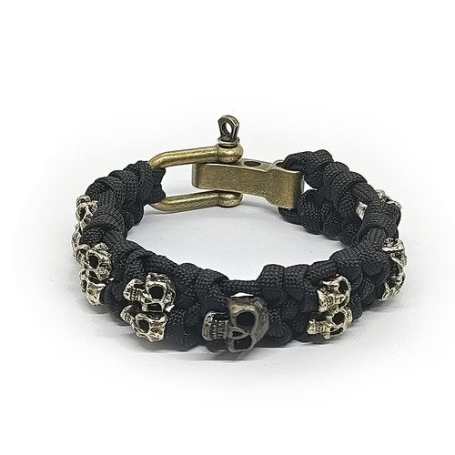 Yuanyora Skull Paracord Bracelet Adjustable Black Survival Bracelet with Skull Charms Secure U-Shackle Closure Gothic Paracord Bracelets for Men(Black)