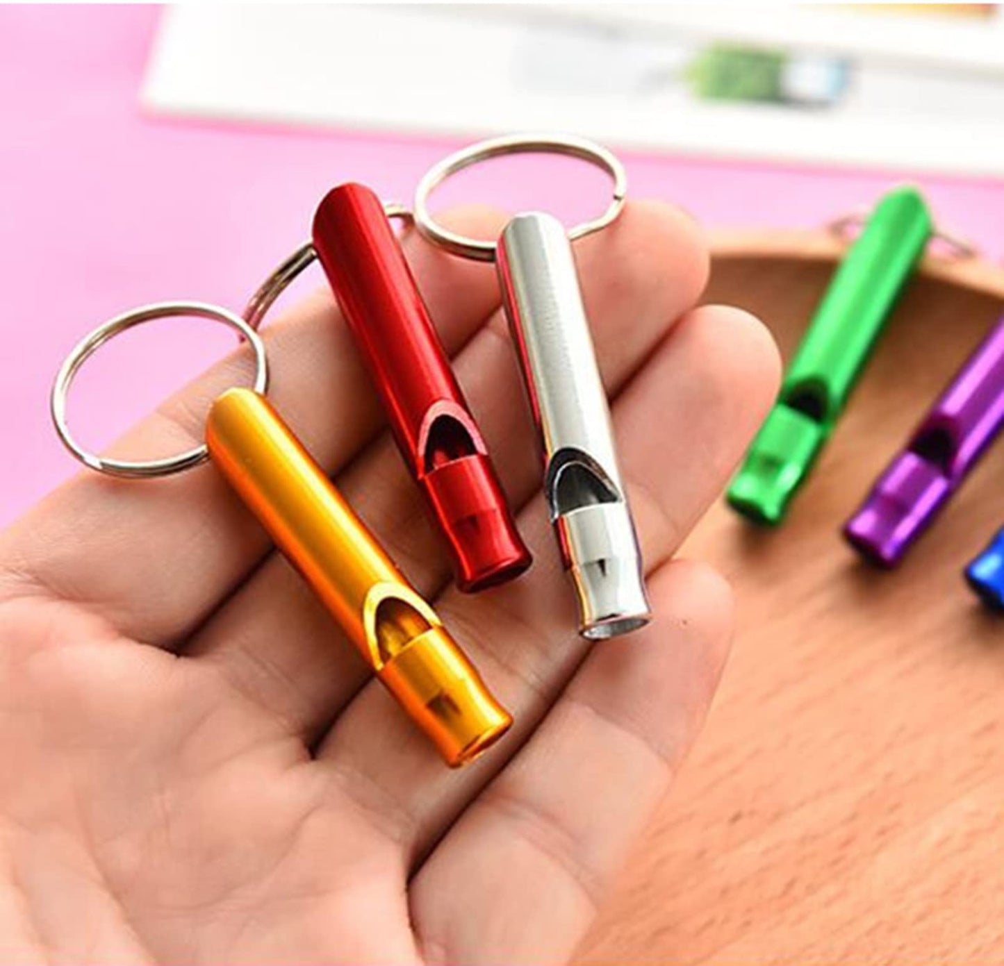 50 Pieces Emergency Whistle with Keychain Aluminum Survival Whistle Key Chain for Camping Hiking Boating Hunting Fishing