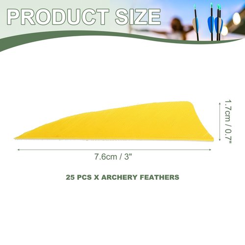 YELARXI Arrow Vanes Turkey Archery Arrows Feathers Fletching, 3 Inch Left Wing Fit for Hunting Target Shooting - Shield Cut (25Pcs, Yellow)