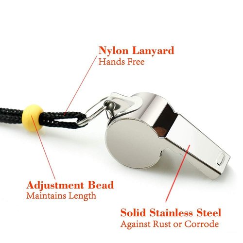Whistle, 2 Pack Stainless Steel Sports Whistles with Lanyard, Loud Crisp Sound Whistles Great for Coaches, Referees, and Officials