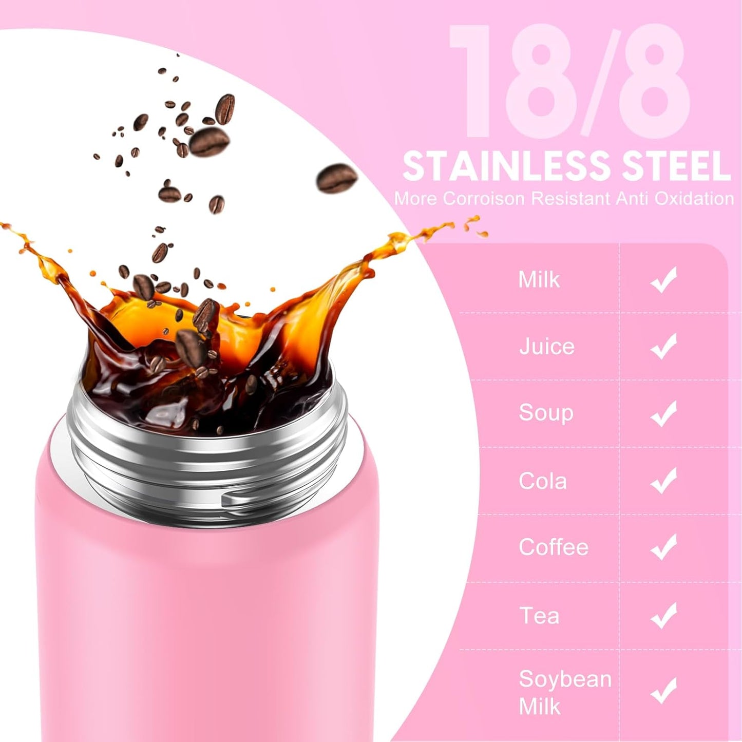 24oz Leakproof Vacuum Insulated Water Bottle, Ideal for Hot or Cold Drinks, Double wall Straw Drinking Bottle, BPA-Free, Prefect for Sport,School, Office, Fitness