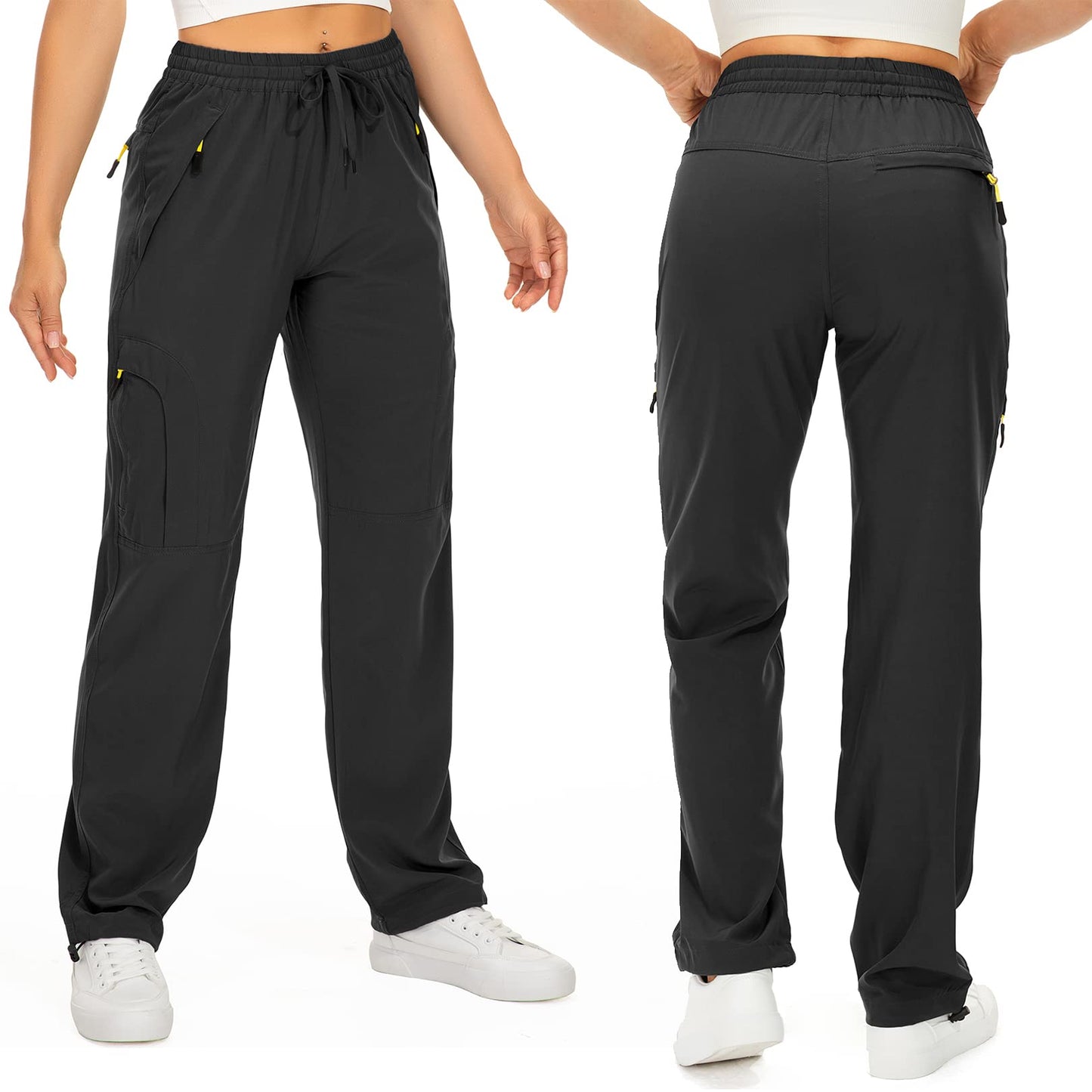 Womens Hiking Pants Sun Protection Quick Dry UPF 50 Lightweight Travel Golf Cargo Safari Pants Zipper Pockets,6608,Black,Tall S