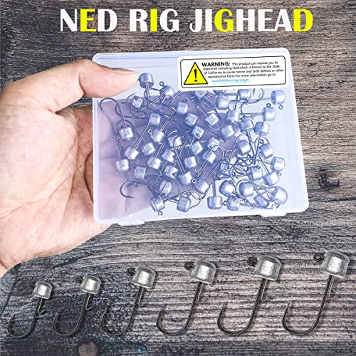 50 Pcs Ned Rig Jig Heads 1/8oz Fishing Hook Set for Soft Lures - UperUper
