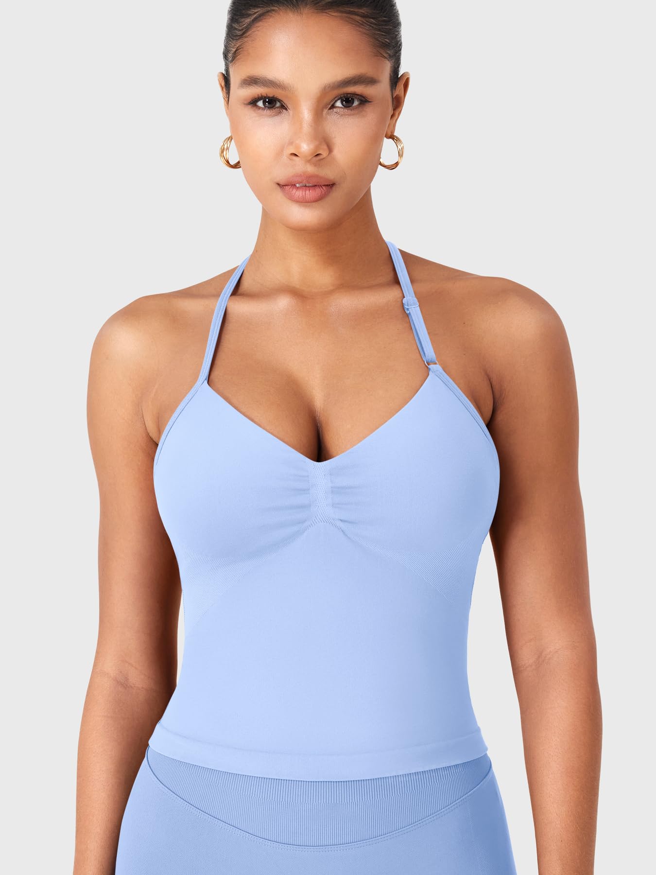 YEOREO SoftHue Impact Longline Strappy Top Women's Halter Workout Tank Tops Backless Gym Longline with Adjustable Strap