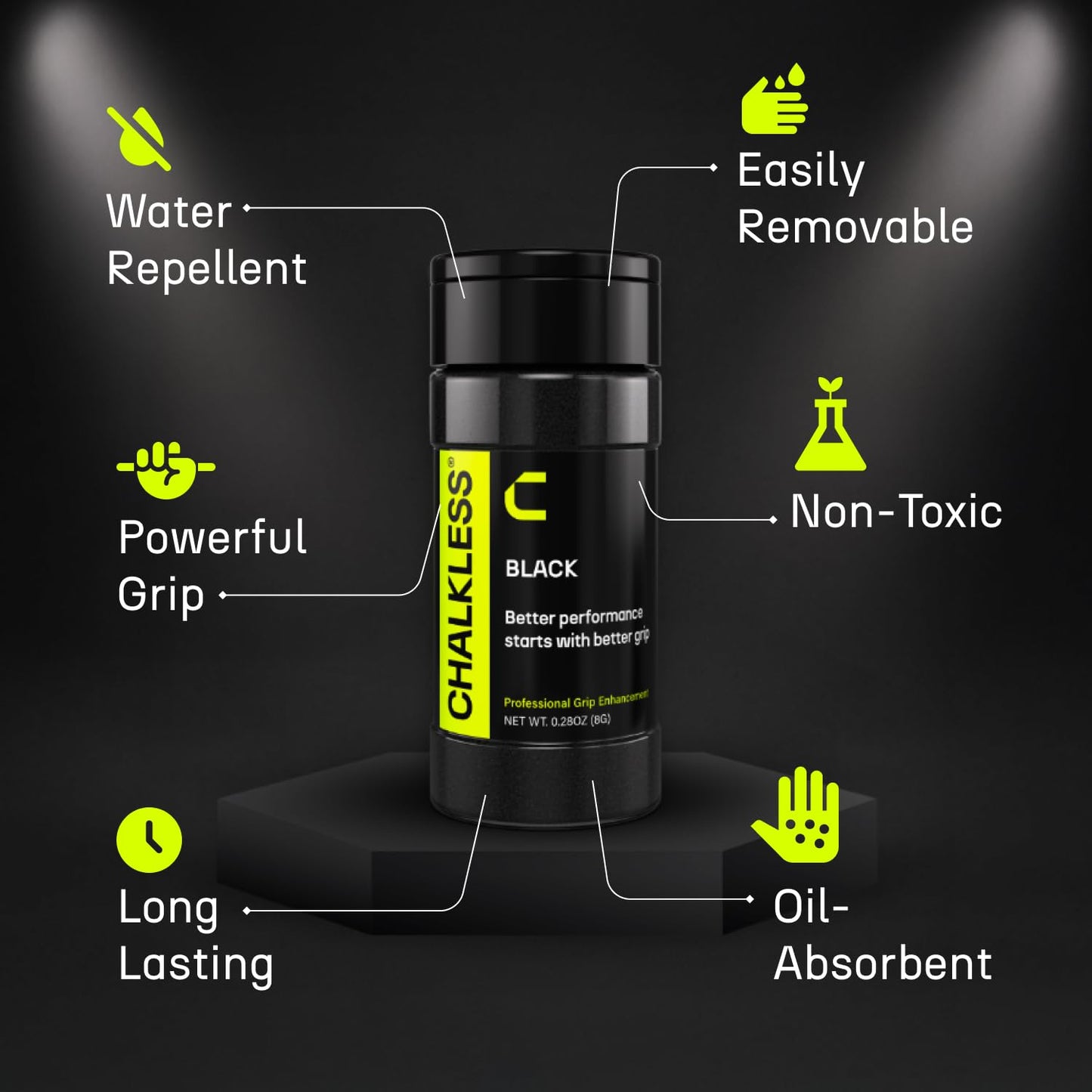 Chalkless Black Grip Enhancer – Premium Liquid Chalk Alternative & Less Mess Hand Chalk for Bouldering, Baseball, Tennis, Football, Archery, Golf, and More, Non-Toxic Long-Lasting & Reliable