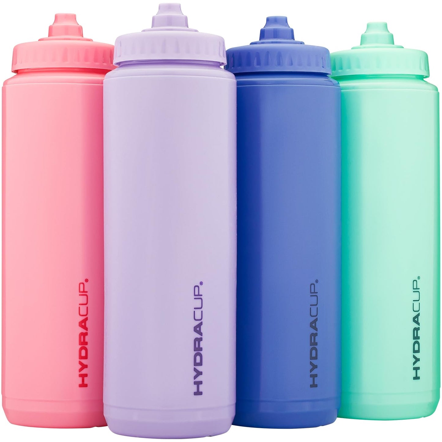 Hydra Cup Sport 4 Pack 32 oz Squeeze Water Bottles, Sports Water Bottle Pack with Fast Flow Valve, BPA-Free Squirt Water Bottles (Bright Colors)