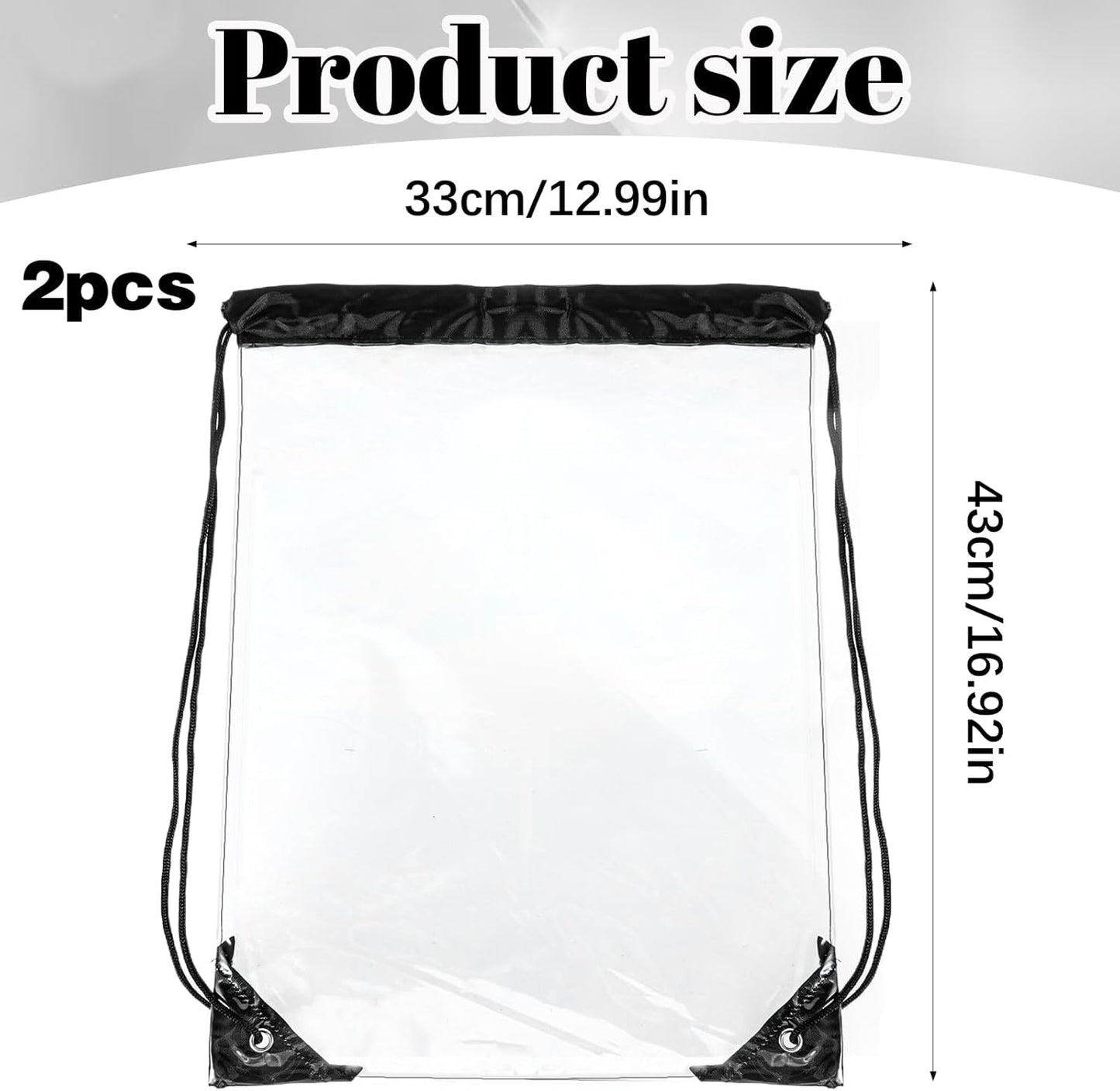 2pcs Clear Drawstring Bags,See Through Pvc Bookbag,Waterproof Clear Purse for Stadium Events Concert Sport Work Travel(16.9 x 12.9 Inches)