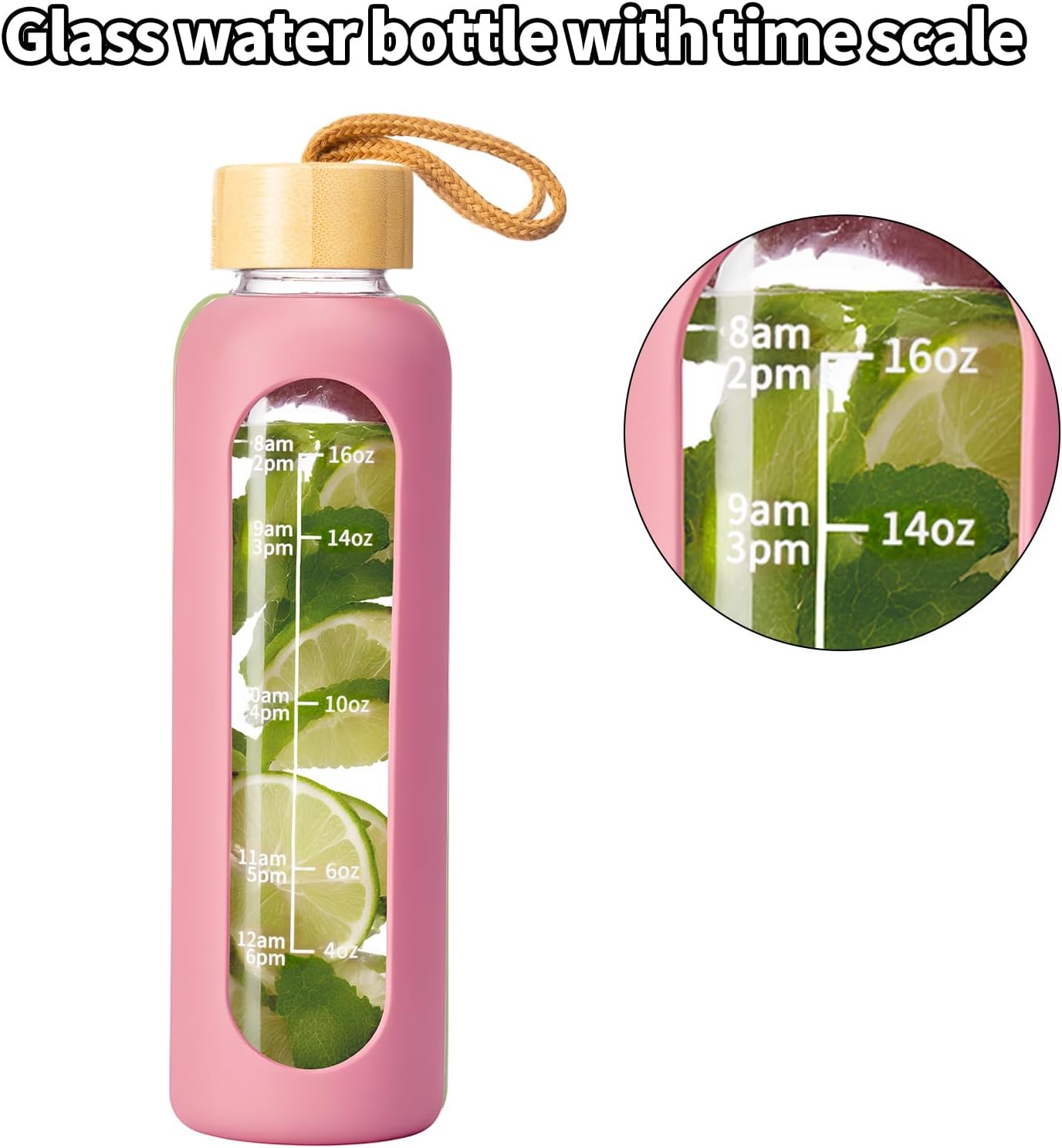 18 OZ Glass Water Bottles, Water Bottle with Time Marker, Leakproof Glass Water Bottles with Silicone Sleeves, Suitable for Offices and Gyms. (Green)