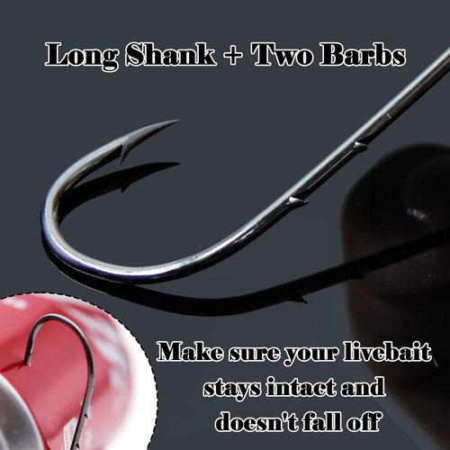 Natufish Baitholder Fishing Hooks 50Pcs Bait Holder Hooks Offset/Double Barbed/Long Shank/Down Eye for Soft Live Baits Saltwater(Size 6#)