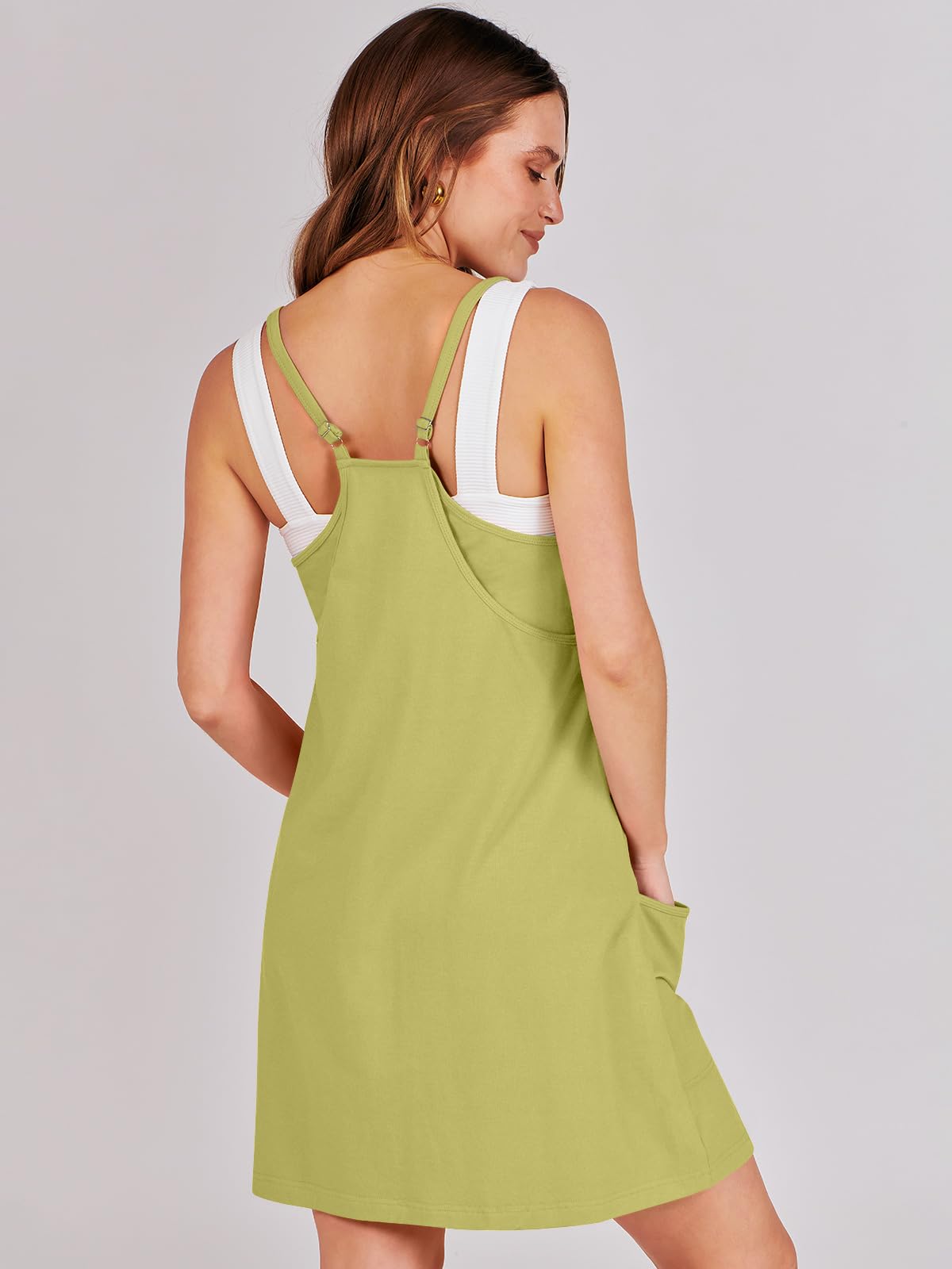 ANRABESS Women Athletic Dress Summer Tennis Workout Active Sports Mini Romper Dress Built in Shorts Travel Vacation Clothes Light Green Small
