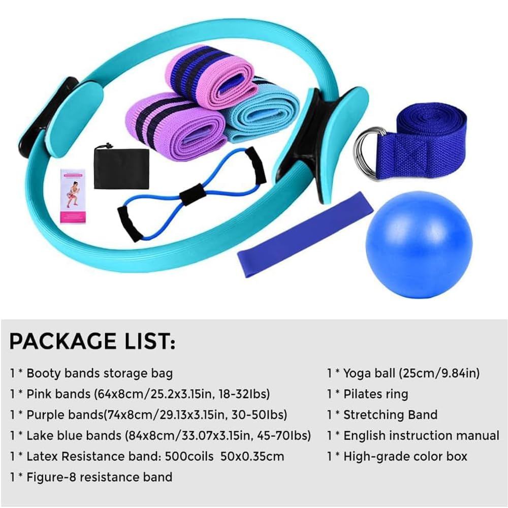 2025 Upgraded Pilates Essentials Kit for Women, 11-Piece Better Me Pilates Essentials Kit for Women, Booty Bands for Working Out Glutes, 25cm Figure 8 Resistance Band Yoga Bands (Blue)
