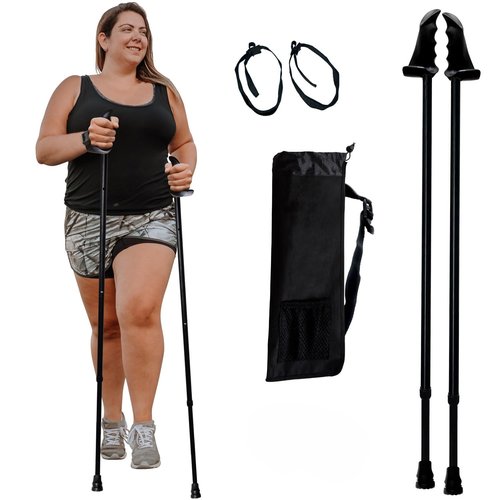 York Nordic Big and Tall Motivator Walking Poles for Balance and Rehab - 2 Pieces - Strong Push Button Locks, Detachable Rubber Feet, Travel Bag - for Heights 4' up to 7' feet and Weights up to 500lbs