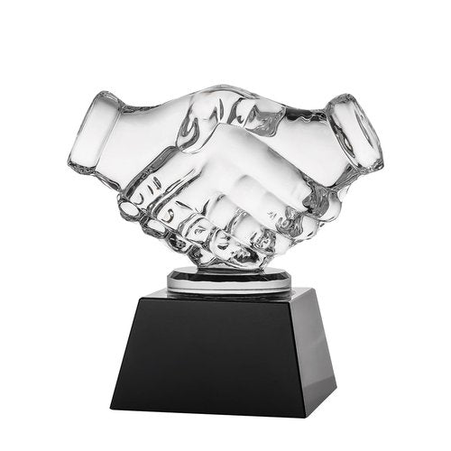JUSTSY Crystal Handshake Trophy Award for Friendly Cooperation, Agreement, Partnership, Teamwork Milestone, Participation Blank Trophy for Adults