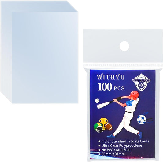 100 Pcs Soft Trading Card Sleeves, Top Loading Sleeves for Standard Cards 2.5" X 3.5"，Ultra-Clear Card Protector for Baseball Cards
