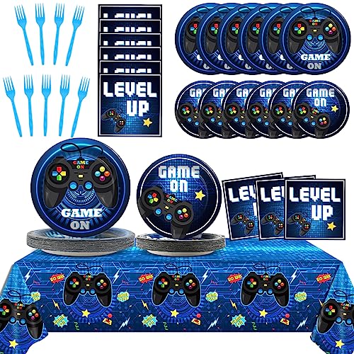 Video Game Party Supplies Tableware Set for 24 Guests - Plates, Napkins, Tablecloths