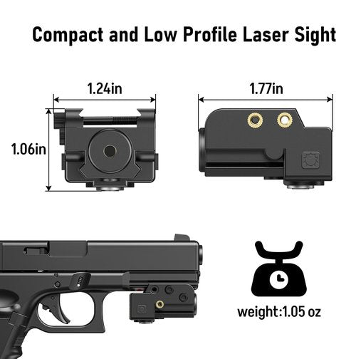 EZshoot Compact Low Profile Gun Laser, Magnetic Charging Red Laser Sight for Pistol Compatible with 20MM Rail and Ambidextrous ON/Off Switch