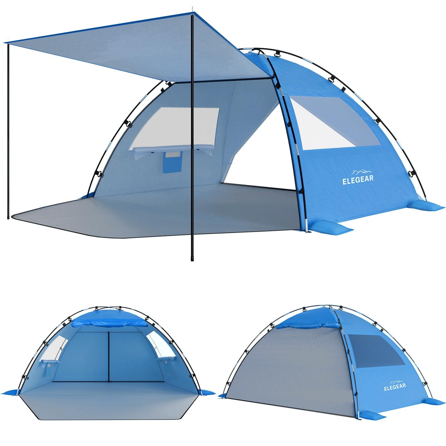 Elegear CumbreX™ Beach Tent Sun Shelter with Canopy, 4-5 Person Pop Up Beach Tent Cabana, Easy Setup UPF 50+ UV Protection Portable Lightweight Double Silver Coating Sun Shade Shelter - Dark Blue